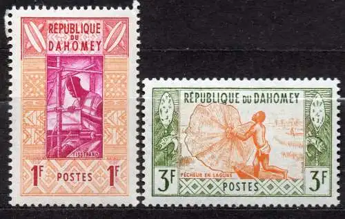 Dahomey, Mi-Nr. 178 + 180 **, Berufe: Weber + Fischer