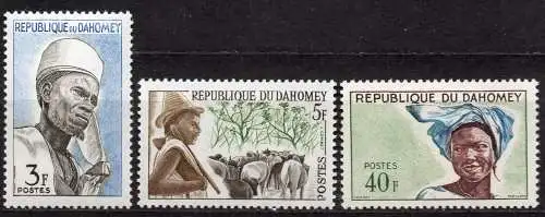 Dahomey, Mi-Nr. 201, 202 + 207 **, Menschen aus Dahomey