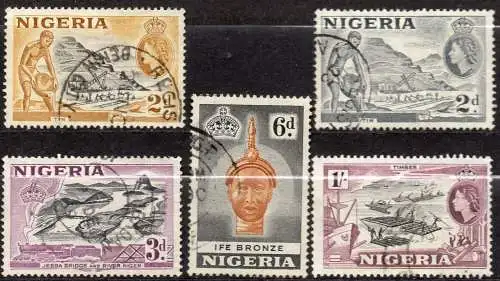 Nigeria, Mi-Nr. 74, 75, 76, 78 + 79 gest., Landesmotive