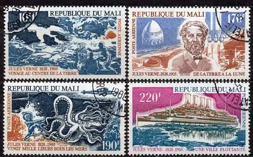 Mali, Mi-Nr. 476 - 479 gest., kompl., 70. Todestag von Jules Verne