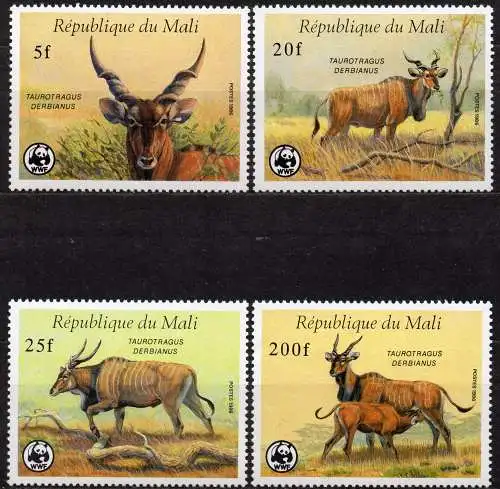 Mali, Mi-Nr. 1078 - 1081 **, kompl., Antilope (WWF)