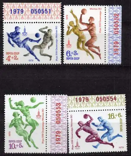 Sowjetunion, Mi-Nr. 4856, 4857, 4858 + 4859 **, Olympische Sommerspiele Moskau 1980: Ballspiele