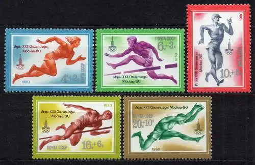 Sowjetunion, Mi-Nr. 4821 - 4825 **, kompl., Olympische Sommerspiele Moskau 1980: Leichtathletik