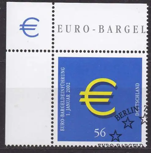 BRD, Mi-Nr. 2234 gest., Eckrand OL, Einführung der Euro-Münzen und -Banknoten