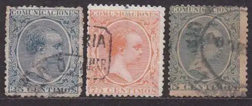 Spanien, Mi-Nr. 194, 198 + 203 gest., König Alfons XIII.