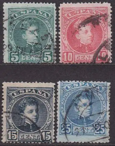 Spanien, Mi-Nr. 207, 208, 209 + 211 gest., König Alfons XIII.