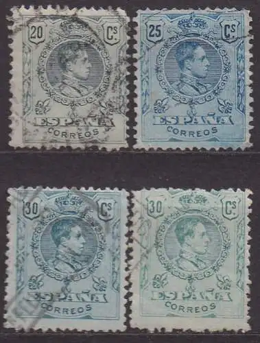 Spanien, Mi-Nr. 235, 236, 237 a + 237 b gest., König Alfons XIII.