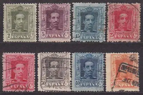 Spanien, Mi-Nr. 281, 282 A, 287 A, 289 A I, 289 A II, 291, 292 A + 293 A gest., König Alfons XIII.