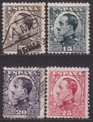 Spanien, Mi-Nr. 563, 565, 566 + 567 gest., König Alfons XIII.