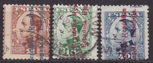 Spanien, Mi-Nr. 571, 573 + 578 gest., König Alfons XIII.