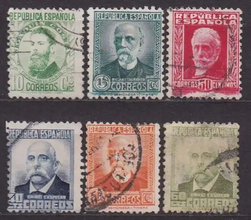 Spanien, Mi-Nr. 619 II A, 620 II A, 623 II A, 624 II A, 625 II A, + 626 II A gest., Persönlichkeiten