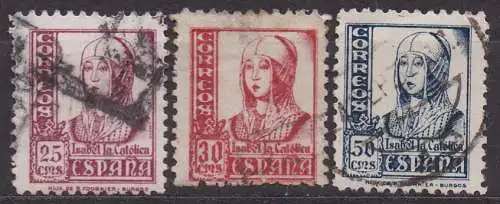 Spanien, Mi-Nr. 772, 773 I + 775 gest., Königin Isabella I.