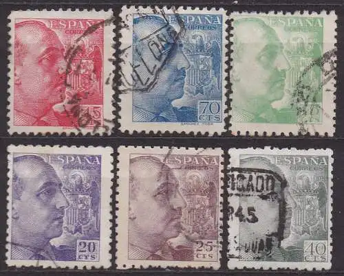 Spanien, Mi-Nr. 832, 835, 843 A, 844 A, 845 A + 847 A gest., General Franco