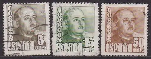 Spanien, Mi-Nr. 950, 951 + 952 gest., General Franco