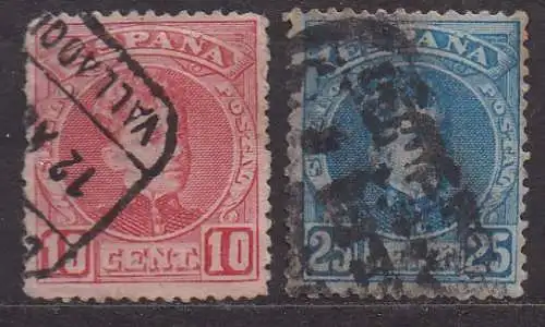 Spanien, Mi-Nr. 208 + 211 gest., König Alfons XIII.