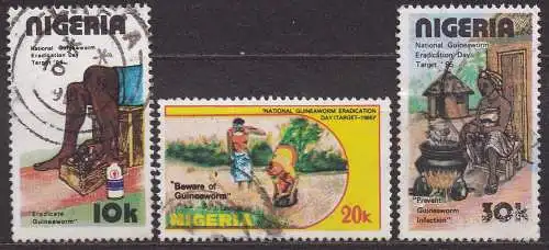 Nigeria, Mi-Nr. 565 - 567 gest., kompl., Bekämpfung des Guineawurmes