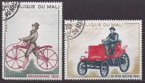 Mali, Mi-Nr. 170 + 171 gest., Entwicklung von Fahrrad und Auto