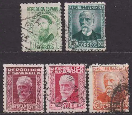 Spanien, Mi-Nr. 619 II A, 620 II A, 622 I A, 623 II A + 625 II A gest., Persönlichkeiten