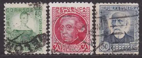 Spanien, Mi-Nr. 636, 639 + 640 gest., Persönlichkeiten