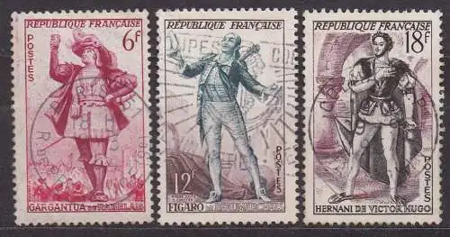 Frankreich, Mi-Nr. 961, 963 + 964 gest., Gestalten aus französischen Roman- u. Bühnenwerken