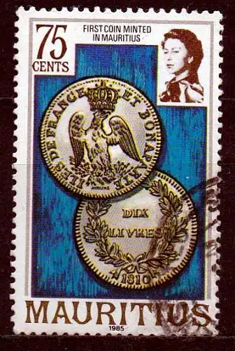 Mauritius, Mi-Nr. 444 II gest., 1. auf Mauritius geprägte Münze