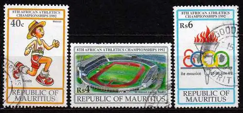 Mauritius, Mi-Nr. 742, 743 + 745 gest., Afrikanische Leichtathletikmeisterschaften
