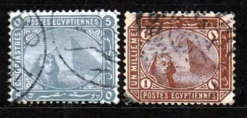 Ägypten - Türkisches Vizekönigreich, Mi-Nr. 35 + 36 gest., Sphinx vor Cheopspyramide