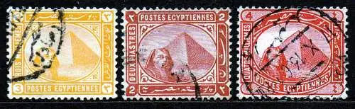 Ägypten - Türkisches Vizekönigreich, Mi-Nr. 41, 42 + 43 gest., Sphinx vor Cheopspyramide