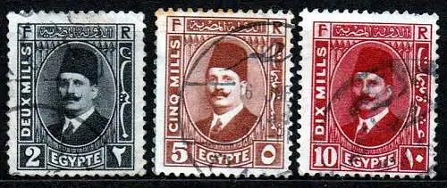 Ägypten - Königreich, Mi-Nr. 120, 125 + 127 gest., König Fuad I.