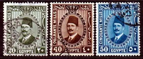 Ägypten - Königreich, Mi-Nr. 130, 132 + 133 gest., König Fuad I.