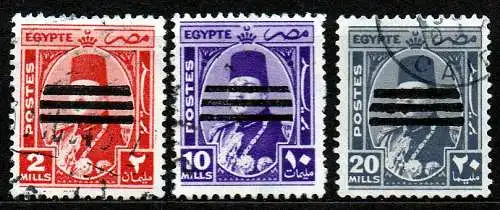Ägypten - Königreich, Mi-Nr. 418, 421 + 424 gest., König Faruk