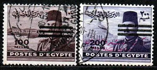 Ägypten - Königreich, Mi-Nr. 429 + 446 gest., König Faruk vor Bauwerken