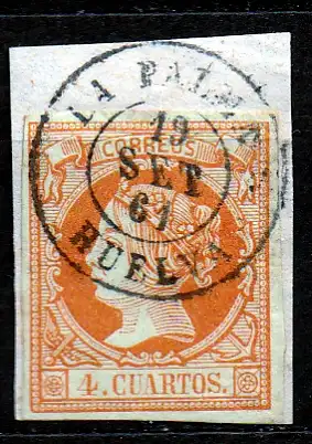 Spanien, Mi-Nr. 44 gest. auf Briefstück, Königin Isabella II.