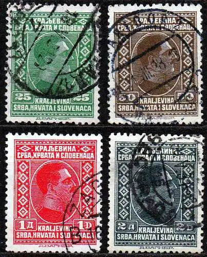 Jugoslawien, Mi-Nr. 188, 189, 190 + 191 gest., König Alexander