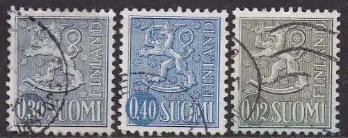 Finnland, Mi-Nr. 606 x I, 618 + 637 gest., Wappenlöwe