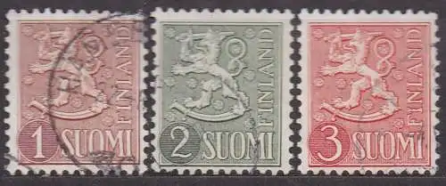 Finnland, Mi-Nr. 425, 426 + 427 gest., Wappenlöwe