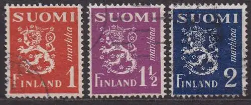 Finnland, Mi-Nr. 150, 152 + 153 gest., Wappenlöwe