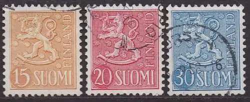 Finnland, Mi-Nr. 458, 459 + 460 gest., Wappenlöwe