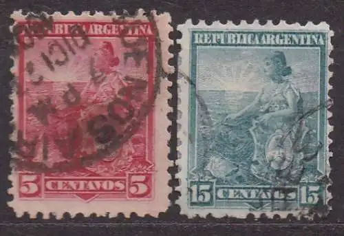 Argentinien, Mi-Nr. 104 + 109 gest., Sinnbild der Republik