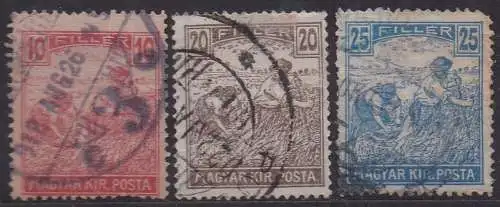Ungarn, Mi-Nr. 194, 196 + 197 gest., Schnitter