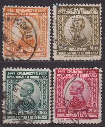 Jugoslawien, Mi-Nr. 154, 155, 156 + 157 gest., König Peter I.