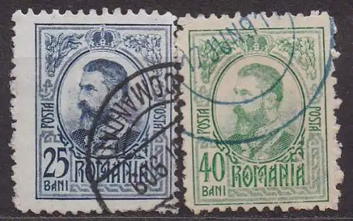 Rumänien, Mi-Nr. 215 + 216 gest., König Karl I.