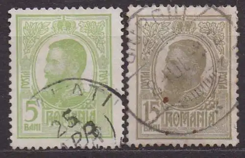 Rumänien, Mi-Nr. 222 + 225 gest., König Karl I.