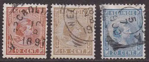 Niederländisch-Indien, Mi-Nr. 23, 25 + 26 gest., Königin Wilhelmina
