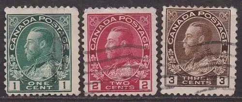 Kanada, Mi-Nr. 92 b A, 93 b A + 94 A gest., König Georg V.