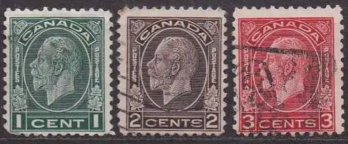 Kanada, Mi-Nr. 162 A, 163 A + 164 A gest., König Georg V.