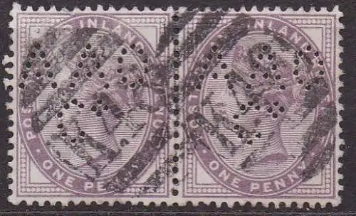 Großbritannien, Mi-Nr. 65 II gest., waagerechtes Paar, Königin Victoria (mit Firmenlochung)