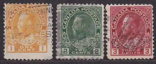 Kanada, Mi-Nr.  105 A, 106 A + 107 A gest., König Georg V.