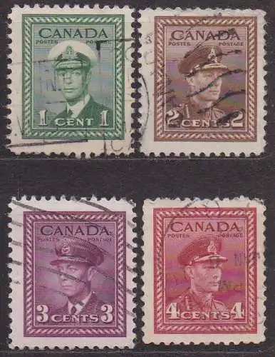 Kanada, Mi-Nr. 216 A, 217 A, 219 A + 221 A gest., König Georg VI.