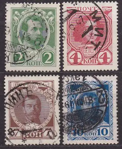 Russland, Mi-Nr. 80, 82, 83 + 84 gest., 300 Jahre Herrscherhaus Romanow